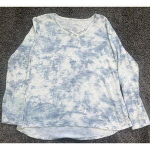 Sonoma Blue And White Crisscross V-Neck Women's Long Sleeve Shirt Extra Large‎